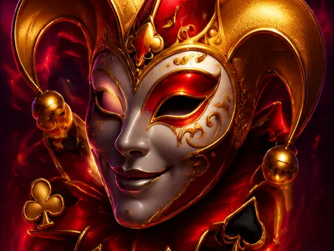 Neu interpretierte rote und goldene Joker-Maske